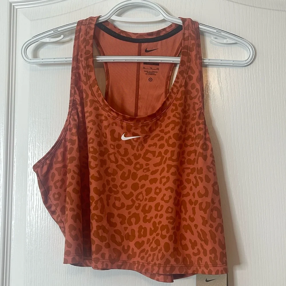 Nike Dri-Fit One Leopard Print Cropped Tank Top Orange XL